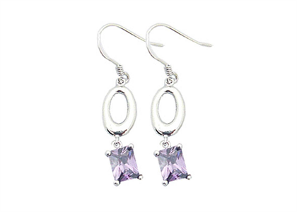 Rhodium Plated Gemstone Dangle Earring